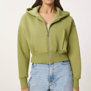 Sudadera Corta de Manga Larga de Algodón al por Mayor, con Logotipo Personalizado, Estilo Urbano de Alta Calidad, Sudadera con Capucha Corta para Mujer - Product Image 1