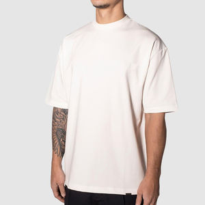Camiseta de algodón puro con escote pequeño y peso pesado para hombre, camiseta de gran tamaño en blanco de Hip Hop Boxy Fit, camiseta recortada para hombre - Product Image 2