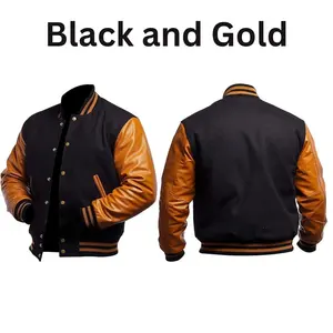 Fabricant OEM, veste de baseball de haute qualité pour hommes, veste universitaire, broderie personnalisée, manches en cuir, veste coupe-vent, couleur - Product Image 4