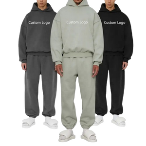 Ensemble survêtement deux pièces de luxe personnalisé en gros, molleton épais, hiver, hip-hop, surdimensionné, ample, en coton, pour - Product Image 1
