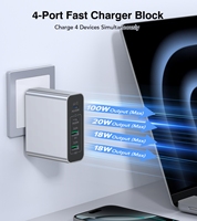 Chargeur GaN HNT OEM 120W 4 ports, charge rapide, 2 USB-A, 2 USB-C, adaptateur mural 2A2C PD3.0 QC3.0 pour téléphone portable, tablette, MacBook, ordinateur portable