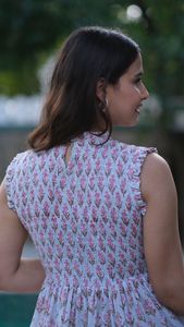 Maxi vestido de estilo tradicional de alta calidad para mujer, estampado Floral, estampado de bloques, abrigo de lino, algodón, informal, Midi Fit, corto acampanado - Product Image 5