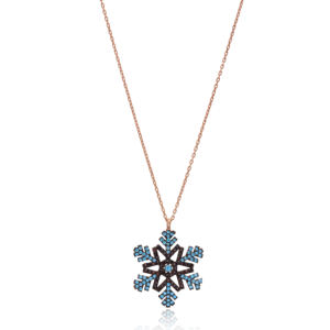 Turquoise et pierre noire flocon de neige Forse chaîne collier à breloques en gros fait à la main 925 bijoux en argent Sterling - Product Image 1