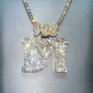 Colgante de plata 925 con nombre de letra personalizado, joyería redonda de moissanita con diamantes de hip hop, collar con nombre helado, regalo de cumpleaños - Product Image 2