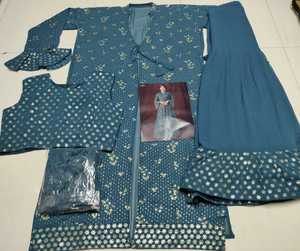 Último estilo indio pakistaní Georgette bordado secuencia trabajo Salwar Kameez Long Dupatta señoras bodas fiestas - Product Image 6