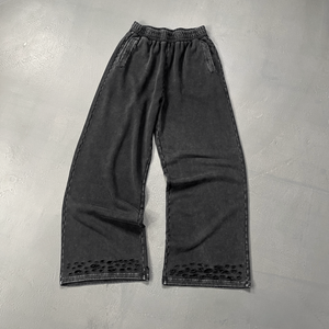 Ropa de peso pesado, ropa de calle desgastada, Sudadera con capucha lavada con ácido en blanco liso personalizada y pantalones de chándal de pierna ancha holgados, chándal de gran tamaño - Product Image 5