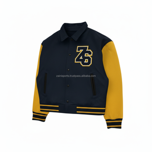Veste universitaire en tissu de laine classique 420 GSM manches marine et moutarde Patch brodé personnalisé Logo veste universitaire pour hommes - Product Image 3