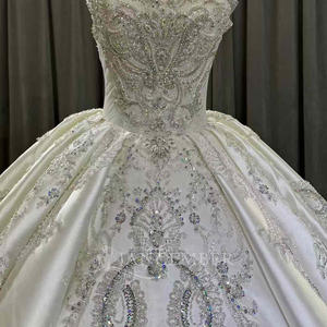 For OY010 Elegance Satin Sweetheart Crystal Empire Puffy <b>Gowns</b> Wedding <b>Dress</b> Chapel Train Modern Lace Flowers - Product Image 5