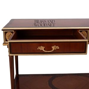 Mesa Consola Clásica de Lujo con Estante Inferior, Madera Artesanal con Detalles Dorados, Estilo Francés, Superficie de Mármol - Product Image 5