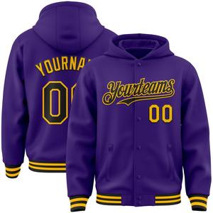 Direct Industry Wholesale Casual Winter Custom Purple Black-Gold Bomber Full-Snap Varsity Letterman Hoodie Jacket - Product Image 1