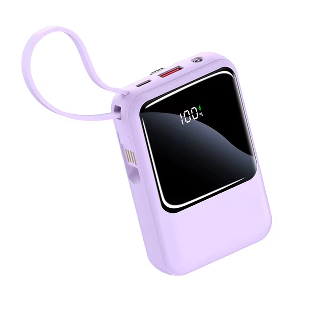 10000mAh Portable Power Bank with Built-In Four-Cable Design and LED Display for Mobile Devices