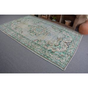 พรมตุรกีโบราณขนาด5.7X9ฟุตขนแกะดีไซน์คลาสสิกสีเขียวเย็บปะติดปะต่อกันทรงสี่เหลี่ยมผืนผ้าผ้าขนสัตว์น้ำยางสำหรับห้องโถงสำหรับห้อง - Product Image 4