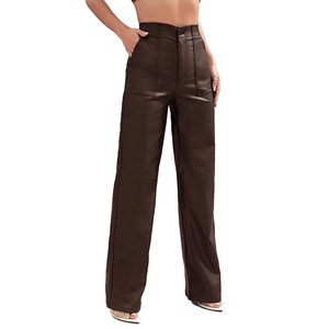 New Design High Waisted Casual Wear <b>Sexy</b> Leather <b>Pants</b> Customized Size and Pockets Decoration Women Leather <b>Pants</b> - Product Image 3
