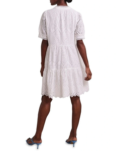 Vestido de Algodón Transparente con Ojales, Corte en A, Manga Corta, Ajuste Regular, Cuello en V, Detalle Bordado, Largo por Encima de la Rodilla - Product Image 3