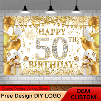 Bannière d'anniversaire personnalisée avec nom et âge, toile de fond noire et or pour événements, en polyester, facile à accrocher, décorations de fête