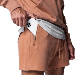 Shorts de jogging décontractés pour hommes en polyester/coton, couleur unie, taille élastique, imprimés pour la musculation, la course à pied et l'entraînement - Product Image 1
