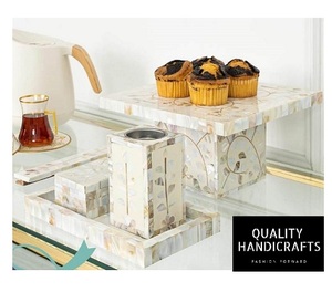 Bandeja de madera con incrustación de perla para quemador de Ramadán árabe, conjunto de bandeja con incrustación de hueso de incensario de Oriente Medio - Product Image 1