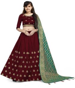 Lehenga Choli Shoryam pour enfants, design de créateur, mode |   Pattu Pavadai en soie brodée, longueur au sol, pour filles, toutes saisons, mariage, festival - Product Image 1