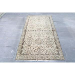 Rug, 3.5x6.6 ft Vintage Rug, <b>Brown</b> Ikat Rug <b>Wool</b> - Product Image 1