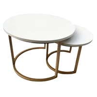 Table basse en métal de luxe moderne pour salon dessus rond en bois avec finition dorée Design personnalisable