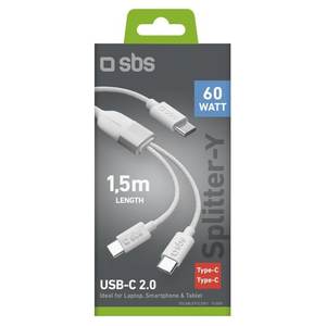 TECABLETCC2IN1 Cable Divisor USB-C Blanco de 60W, 1.5m, Accesorios USB - Product Image 2