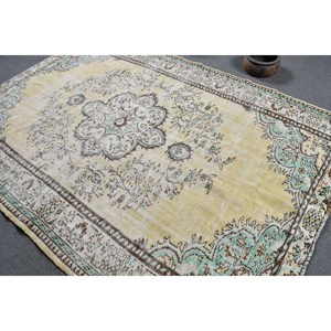 พรมตุรกีวินเทจ9.1ft 6.4 x สีเหลืองน้ำเงินแบบเย็บปะติดปะต่อกันเทคนิคถักแบบแบนสำหรับตกแต่งห้องนั่งเล่น - Product Image 4