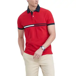 빨간 골프 폴로 티셔츠 남성용 운동복 유니폼 2024 남성 패션 솔리드 버튼 칼라 반팔 탑 폴로 셔츠
