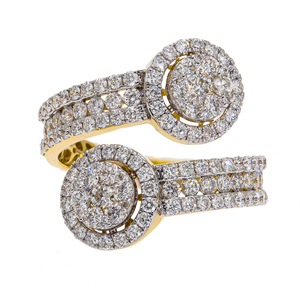 Anillo de doble halo para mujer, chapado en oro de 14K y rodio, con diamantes naturales de corte redondo, diseño intrincado de tallo dividido, clásico y atemporal. - Product Image 1