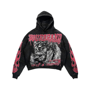 Chándal holgado de gran tamaño para hombre de fabricante personalizado, chándal de doble cintura, sudadera con diamantes de imitación, pantalones de chándal acampanados, estampado de invierno - Product Image 6