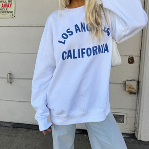 Collegiate Crew Sudadera blanca de gran tamaño personalizada para mujer Angeles California Graphic Sudadera Angeles Crewneck - Product Image 3