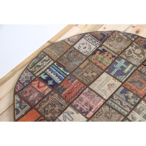 Vintage Turkish Rug, 3.4x3.4 ft Patchwork Rug, <b>Brown</b> Floral <b>Wool</b> Rug - Product Image 5