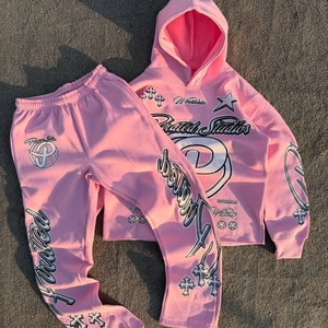 Survêtement en coton anti-rides tricoté de haute qualité personnalisé pour hommes pantalon de survêtement à capuche surdimensionné ensemble 2 pièces fabriqué - Product Image 6