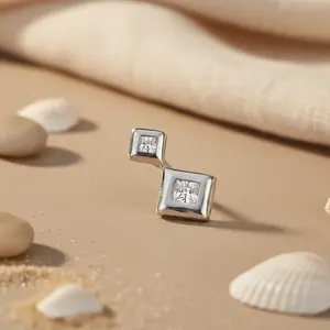 "Vintage Rose Gold Square Cubic Zirconia Stud Earrings for Women-Trendy Gift Jewelry" - Product Image 2