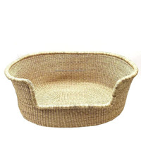 Lit pour animaux de compagnie Galaximex en jonc de mer naturel, tressé à la main, écologique, panier en osier, motif animal, coussin, taille personnalisée