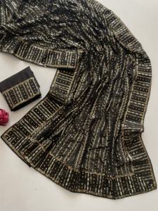 Nuevo diseñador de Bollywood Blockbuster Lentejuelas y bordado Trabajo Sari con encaje para fiestas de adultos - Product Image 6