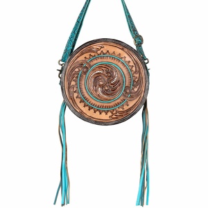 กระเป๋าสะพายข้างสไตล์โบฮีเมียนสำหรับผู้หญิงกระเป๋าสะพายข้างทำมือทำจากผ้าใบหนังวัวแท้สายเดี่ยวสไตล์โบฮีเมียน - Product Image 1