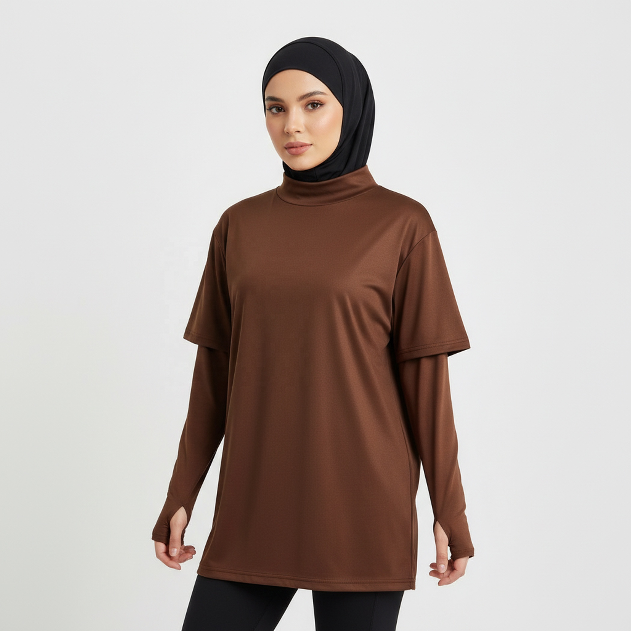 Breathable Modest Muslim Women's Sports Shirt UPF50+ Eco-Friendly Design-Drop Shoulder Thumbholes for Running Fitness Gym
