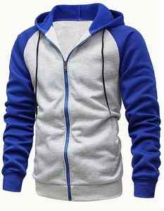 <b>Men's</b> 100% Cotton Solid Knitted <b>Long</b>-Sleeved Hooded <b>Cardigan</b> Autumn Winter Sweatshirt Zipper Embroidered Design Lined Jersey - Product Image 3