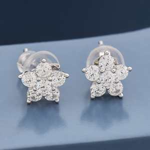 92.5 <b>Silver</b> <b>Stud</b> <b>Earrings</b> Trendy Flower Shape Zircon Diamond Pearl Platinum Main for Wedding Engagement Party Gift-Model 152997 - Product Image 5