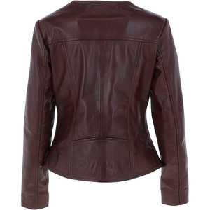Chaquetas de cuero personalizadas de tendencia superior para mujer, diseño de cuello vuelto sólido, mangas completas, forro de satén transpirable - Product Image 3