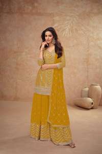 Nouvelle collection Salwar Kameez Real Chinon Broderie Travail Taille libre pour les fêtes Vêtements indiens et pakistanais prêts à l'emploi pour adultes - Product Image 2