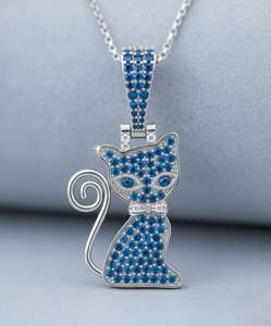 Colgante de Gato de Hielo con Circonita Cúbica Azul Zafiro, Chapado en Rodio, Plata de Ley 925, Amuleto Unisex, Joyería Hip Hop, Regalo para Amantes de los Gatos - Product Image 2