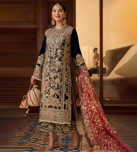 Ensemble de vêtements ethniques indiens pour femmes 3 pièces en soie non cousue Kurti Kurta Kameez Salwar costume tissu lourd Style pakistanais pour femmes indiennes - Product Image 1