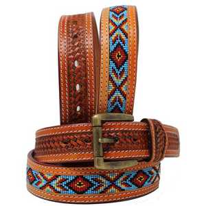 Cow Boy Western Designer Beaded <b>Belt</b> 100% American Cow Leather Hand Tooled <b>Work</b> for Men and Women western beaded <b>belt</b> - Product Image 2