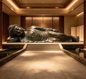 พระพุทธรูปนอนหลับ งานประติมากรรมทองสัมฤทธิ์ สำหรับตกแต่งภายใน - Product Image 1