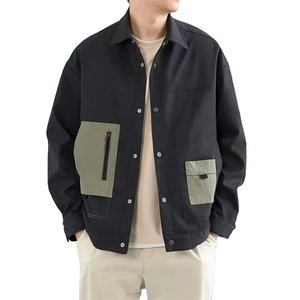 Blouson aviateur en cuir véritable pour hommes hiver toile coupe-vent imperméable fermeture à glissière noir coupe ample - Product Image 1