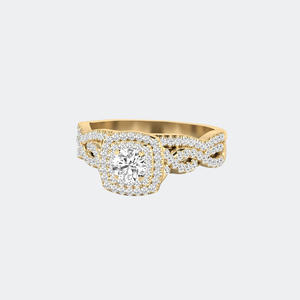 Bague de fiançailles solitaire en or avec diamant rond de 1,00 carat, pavé torsadé, halo, couleur E, minimaliste, pour femme - Product Image 6