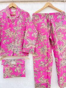 Ensemble de pyjama en coton floral pour femmes grande taille, imprimé numérique indien, décontracté, respirant, coupe ajustée, ensemble de pyjama pour demoiselle d'honneur - Product Image 3