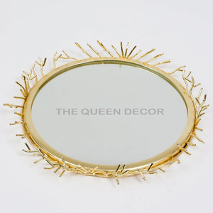 Aperitivos hechos a mano de lujo para servir, bandeja decorativa para el hogar, bandeja chapada en oro de forma redonda de Metal de aluminio, estilo elegante - Product Image 1