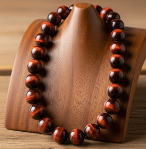 Vente chaude 18 pouces rouge oeil de tigre collier de perles unisexe argent 925 serrure noué à la main Design géométrique mode à la mode - Product Image 4